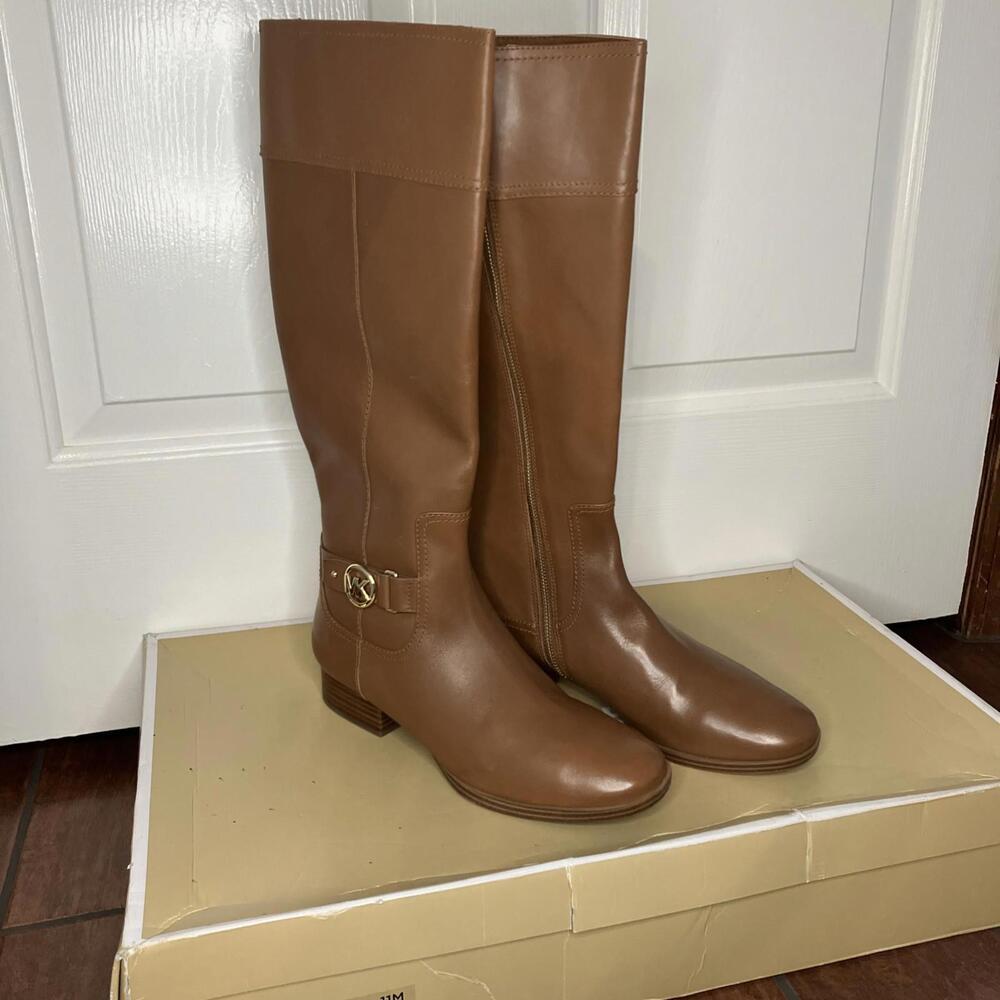 MK Michael Kors Harland Luggage Tan Brown Leather Knee High Boots Size 10 NIB